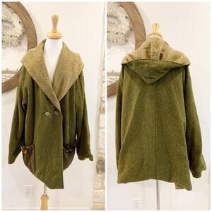 Vintage Scallops Wool Silk Reversible Coat Cape Green